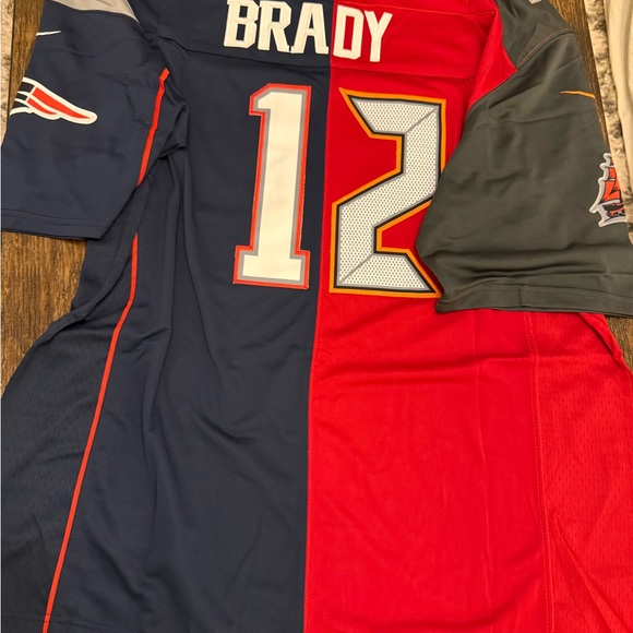Tom Brady 12 Buccaneers and Patriots Red/Blue Split Jersey with tags - Picture 2 of 10